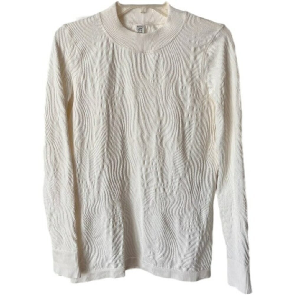 SPANX Swirl Textured Long-Sleeve Base Layer Mock Neck - Ivory - L